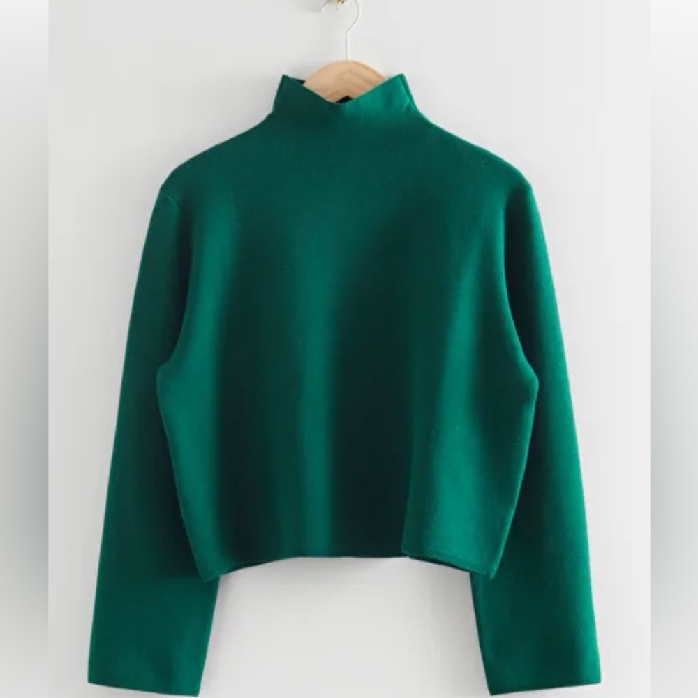 Green Boxy Turtleneck Knit Sweater
